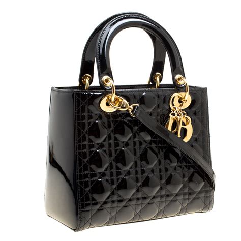 lady dior black patent leather|dior leather handbags.